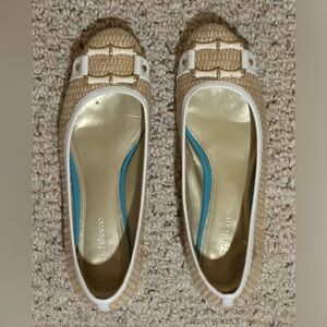 Liz Claiborne Women's "Aleya" Beige/White Woven Wicker Flats Shoes Size 9.5M